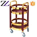 Serving Cart Manufacturer - Round Gold Wooden Wheels Solid Wood Trolley
