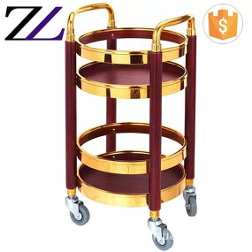 Serving Cart Manufacturer - Round Gold Wooden Wheels Solid Wood Trolley