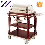 Food Warmer Trolley Manufacturer - Wooden Electric Round Chafing Dish Cart