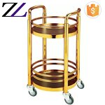 Serving Cart Manufacturer - Round Gold Wooden Wheels Solid Wood Trolley
