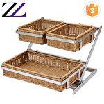 Food Display Rack Factory - 2 Tier Bamboo Fruit Bread Basket