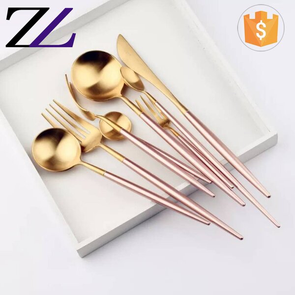 Cutlery Set Supplier - Colorful Matte Gold Plated Pink Handle Set