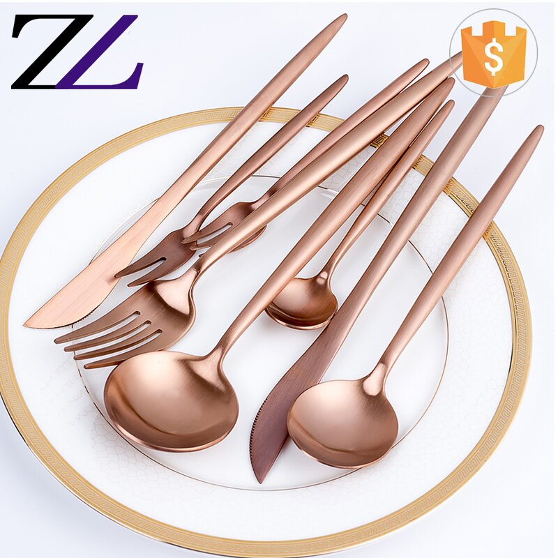 Flatware Set Supplier - Matte Copper Rose Gold Plated Cutlery