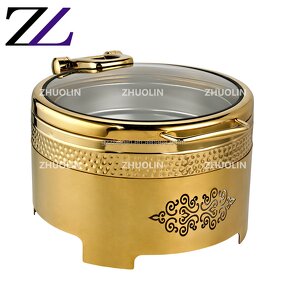 Chafing Dish Supplier - Hydraulic Round Gold 6L Fuel Heating Set
