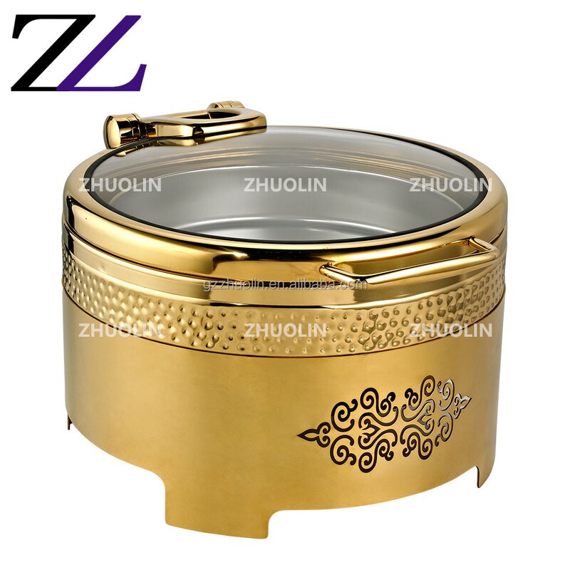 Chafing Dish Supplier - Hydraulic Round Gold 6L Fuel Heating Set