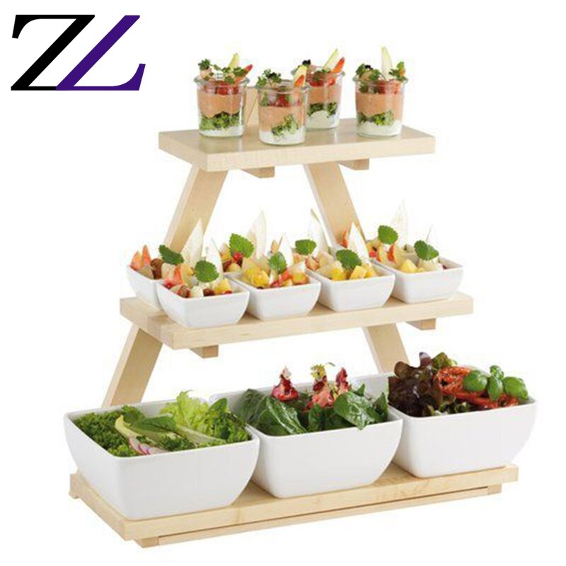 Wooden Buffet Stand Factory - 3 Tier Triangle Wooden Food Presentation