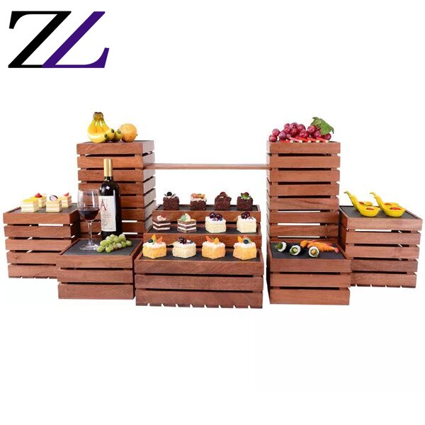 Wooden Dessert Stand Manufacturer - Open Buffet Slate Platters Display