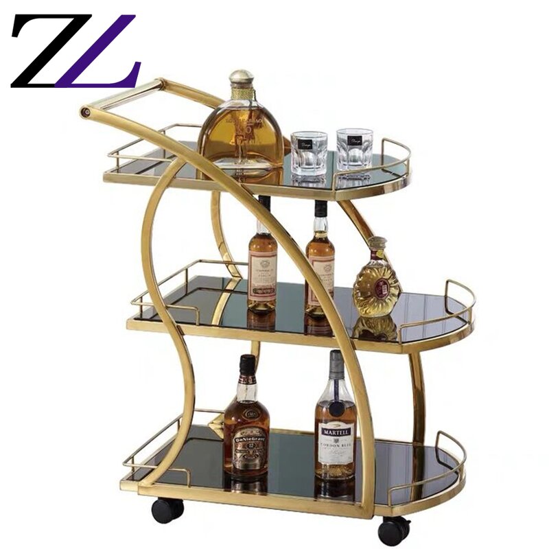 Coffee Tea Trolley Supplier - 3-tier Gold Stainless Steel Service Cart