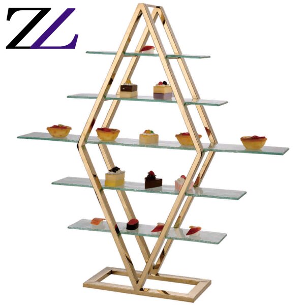 Buffet Food Display Stand Supplier - Luxury Gold Shelf Dessert Buffet