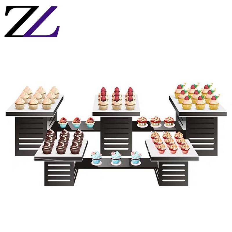 Food Stand Supplier - Black Base White Tray Wedding Buffet Tableware