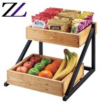 Food Display Stand Manufacturer - Walnut Wood 2 Tier Shelf with Cover