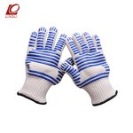 BBQ Gloves Manufacturer - Blue Non-slip Silicone Coated High Temperature