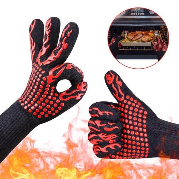 BBQ Gloves Manufacturer - Custom Logo Non slip Silicone Coated 932F