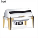 Chafing Dish Manufacturer - Roll Top Rectangle Stainless Gold Set