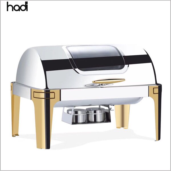 Chafing Dish Manufacturer - Roll Top Rectangle Stainless Gold Set