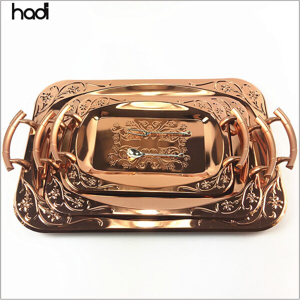 Serving Tray Manufacturer - Arabic Copper Brass Rose Gold Luxury Tray