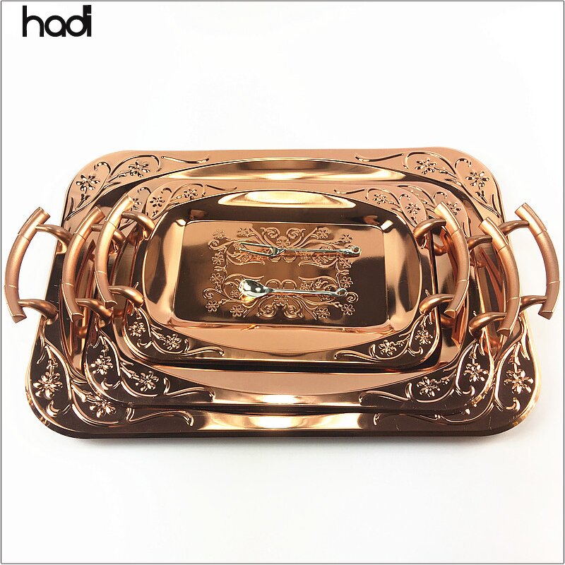 Serving Tray Manufacturer - Arabic Copper Brass Rose Gold Luxury Tray