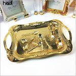 Serving Tray Manufacturer - Luxury Stainless Arab Gold Tray with Handle