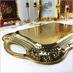 Serving Tray Manufacturer - Luxury Stainless Arab Gold Tray with Handle