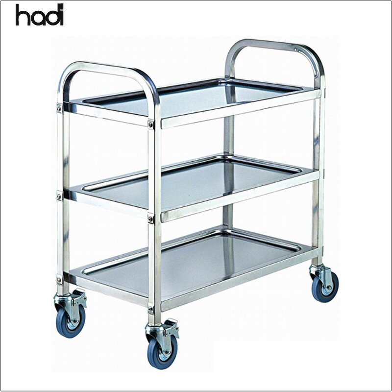 Serving Trolley Manufacturer - Foldable Stainless Steel 3 Tier Trolley