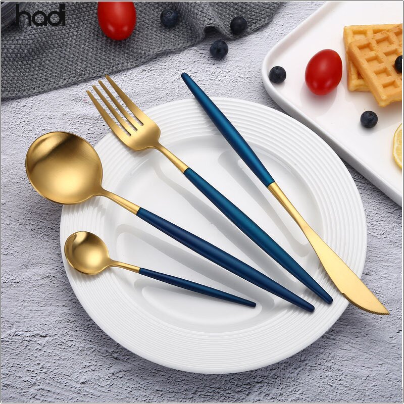 Cutlery Set Manufacturer - Luxury 304 Stainless Steel Blue Handled Set
