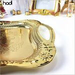 Serving Tray Manufacturer - Luxury Stainless Arab Gold Tray with Handle