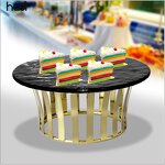 Food Display Manufacturer - Luxury Golden Dessert Commercial Food Stand