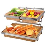 Bread Basket Manufacturer - Modern 2 Tier Rattan Bread Basket Wholesale
