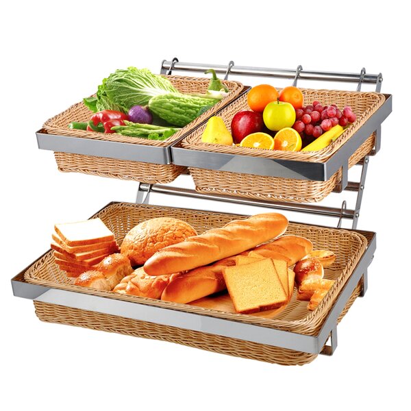 Bread Basket Manufacturer - Modern 2 Tier Rattan Bread Basket Wholesale