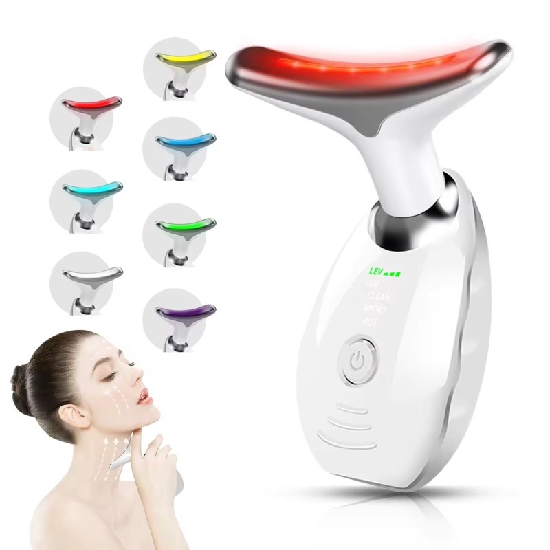 Home Use Vibration Beauty Skin Care Facial Tightening Massager Red Light Therapy Microcurrent Lift Neck Massage Device