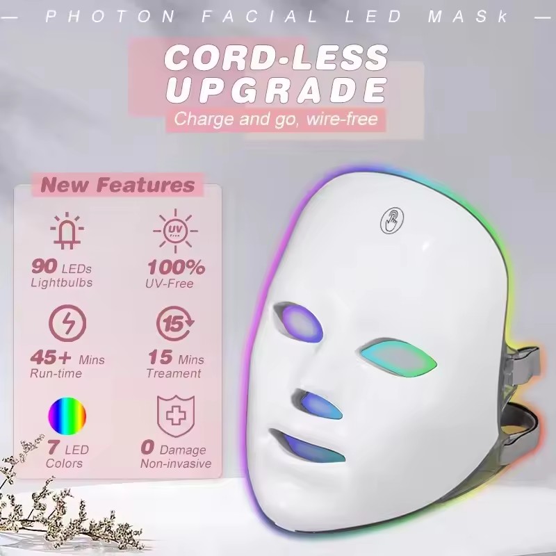 New Silicone LED Light Therapy Beauty Silicone Led Mask Beauty Care Pdt Led Light Therapy Machine Facial Mask Led 7 Colors