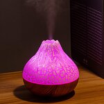Flame Aroma Humidifier Factory - Wood Grain Volcanic 300ml 7 Color Night Light