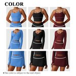 Contrast Color Gym Set Factory - Sexy Sling Tank Top V Neck Skirts Set