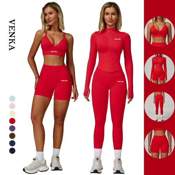 Ladies Gym Wear Supplier - V Neck Bra Thumb Hole Jacket High Waist Leggings