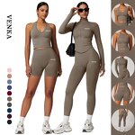 Seamless Gym Set Manufacturer - Halter Tank Top Full Zip Jacket No T Line Leggings