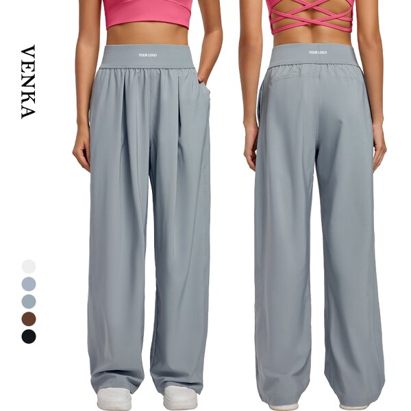 Activewear Pants Manufacturer - Solid Breathable Loose High Waist Side Pockets Wide Leg
