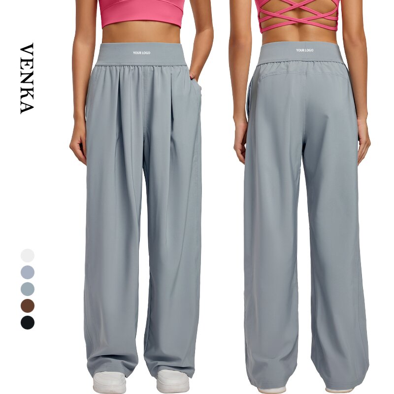 Activewear Pants Manufacturer - Solid Breathable Loose High Waist Side Pockets Wide Leg
