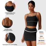 Contrast Color Gym Set Factory - Sexy Sling Tank Top V Neck Skirts Set