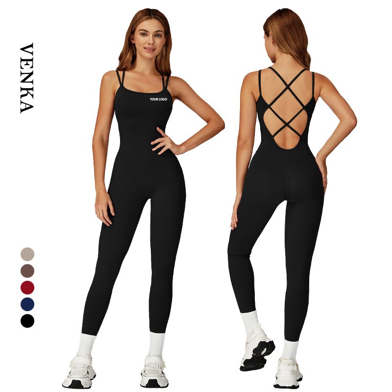 Ladies Bodysuit Factory - Sling U Neck Hip Lifting Solid Color Jumpsuit
