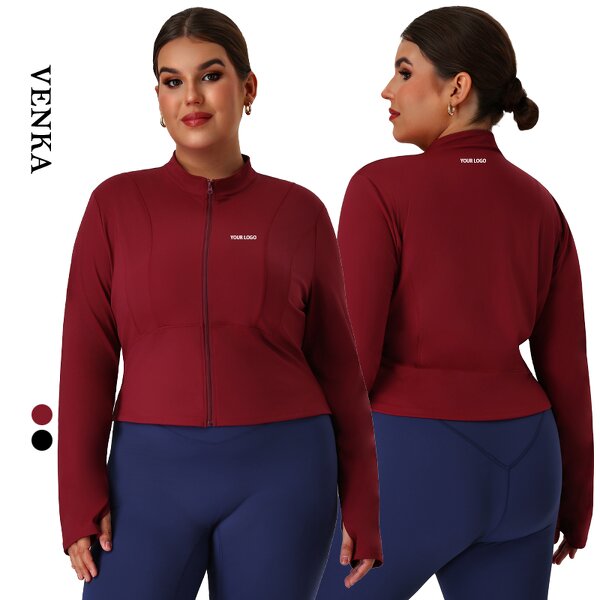 Plus Size Athletic Wear Manufacturer - Quick-Drying Tight Yoga Long Sleeve Zipper Jacket