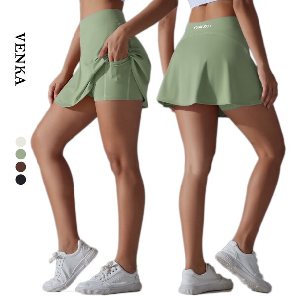 Custom Sports Skirt Manufacturer - Nylon Elastic 2 in 1 Side Pocket Shorts