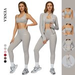 Female Gym Suit Factory - U Neck Sling Crop Top Thumb Hole Jacket