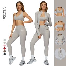 Female Gym Suit Factory - U Neck Sling Crop Top Thumb Hole Jacket