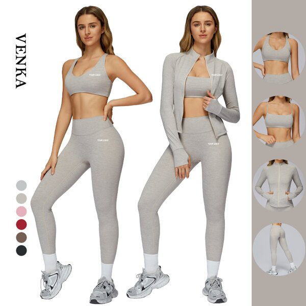 Female Gym Suit Factory - U Neck Sling Crop Top Thumb Hole Jacket