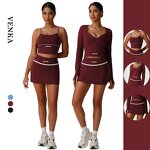 Contrast Color Gym Set Factory - Sexy Sling Tank Top V Neck Skirts Set