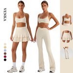 Female Gym Suit Supplier - V Neck Bra V Cross Hip Lift Flared Skirts