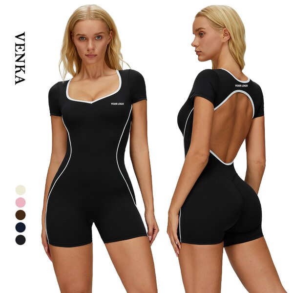 Yoga Jumpsuit Manufacturer - Contrasting Color Hollow Out Beautiful Back