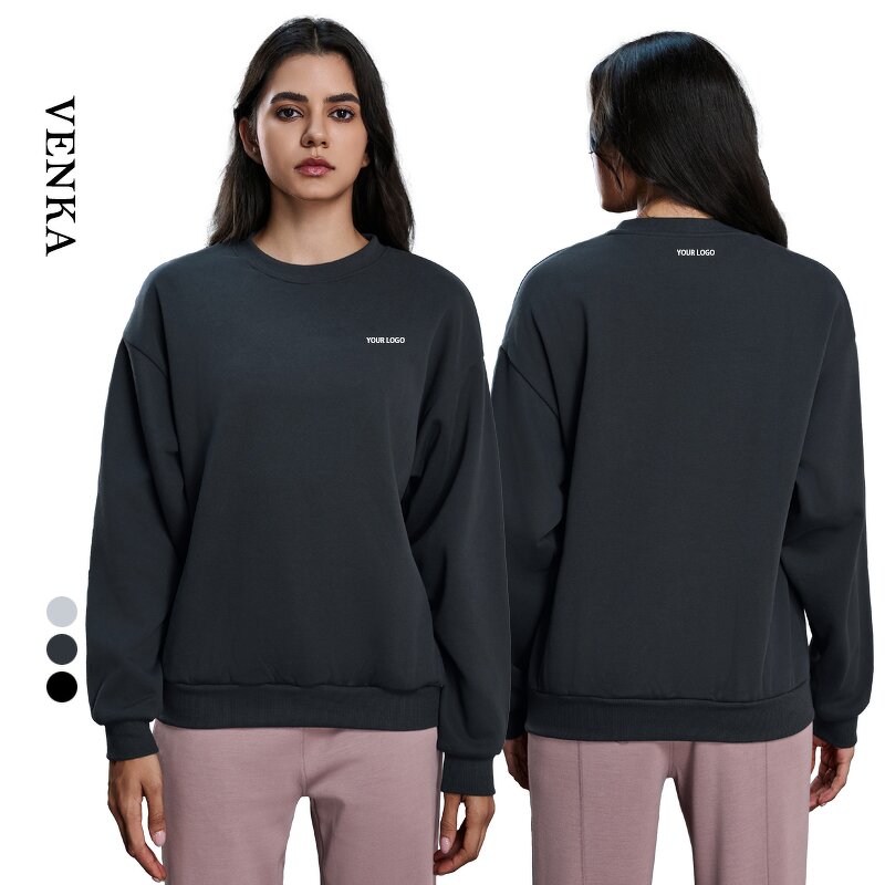 Crewneck Sweatshirt Manufacturer - Warm Loose Workout Sportswear Pullover Gym