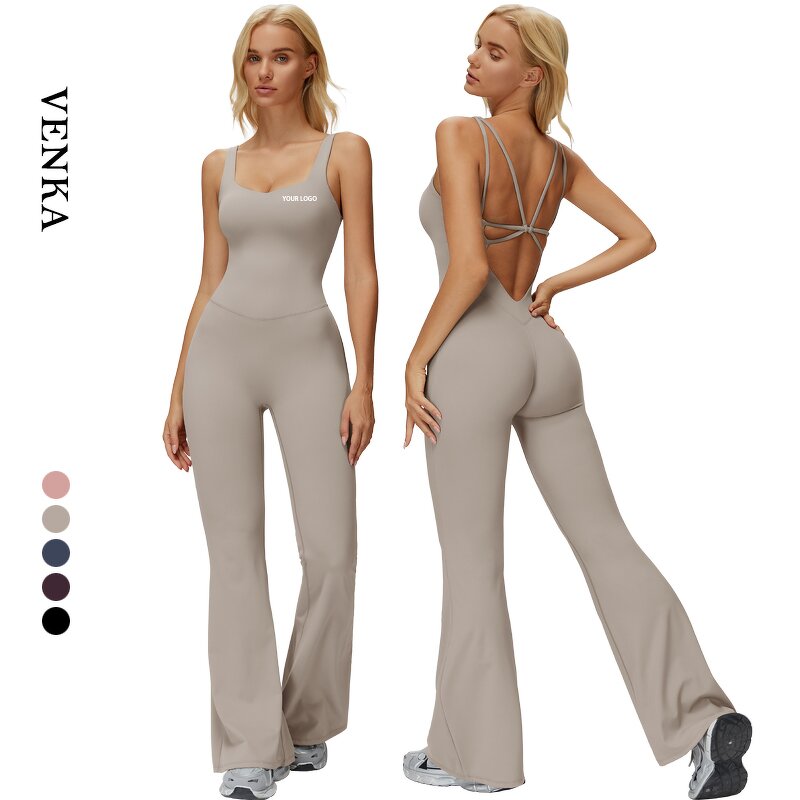 Ladies Jumpsuit Supplier - U Neck One Piece Sleeveless Beautiful Back