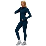 Autumn Winter Gym Set Supplier - Windproof Zip Jacket Skinny Wide-leg Pants